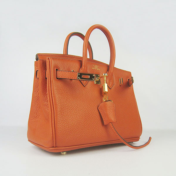 Super A Replica Hermes Birkin 25CM Gold Buckle Handbag Orange 6068 - Click Image to Close